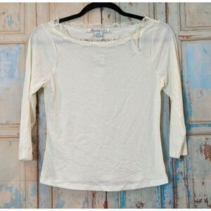 American Rag Cie Womens Size XL White 3/4 Sleeve Lace Trimmed Blouse Top
